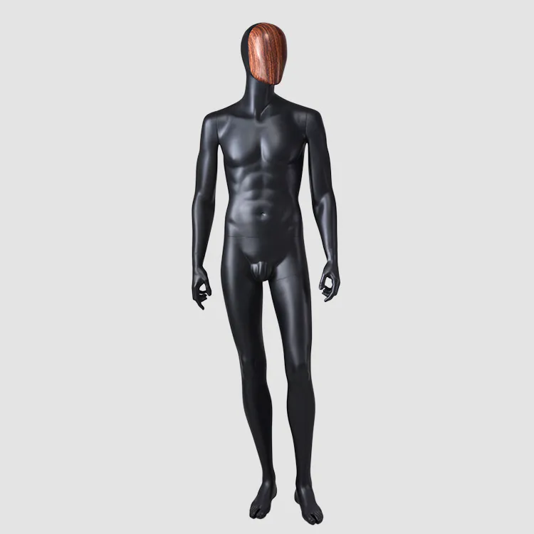 YSM-8 Standing muscle balck mannequin male with wooden face mask