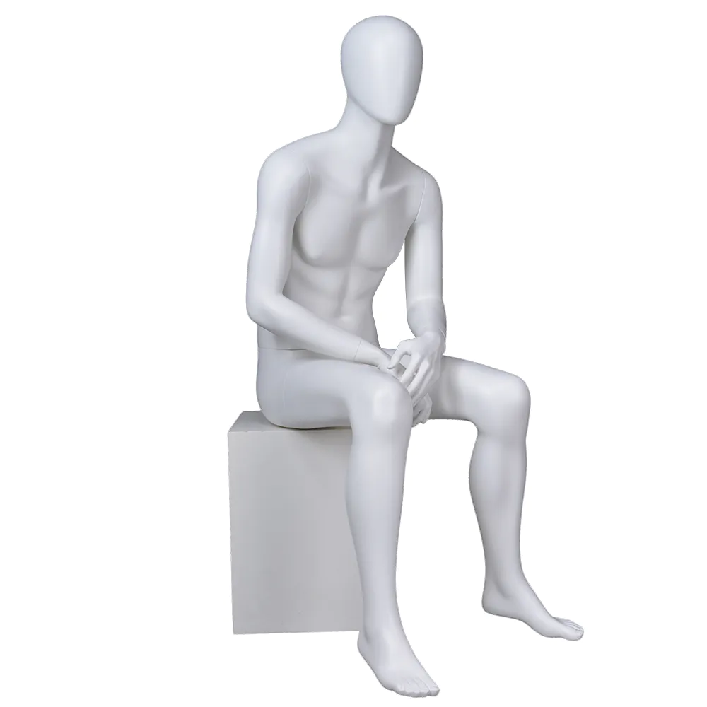 YB-4 New design sitting male mannequin full body matte white mannequin men
