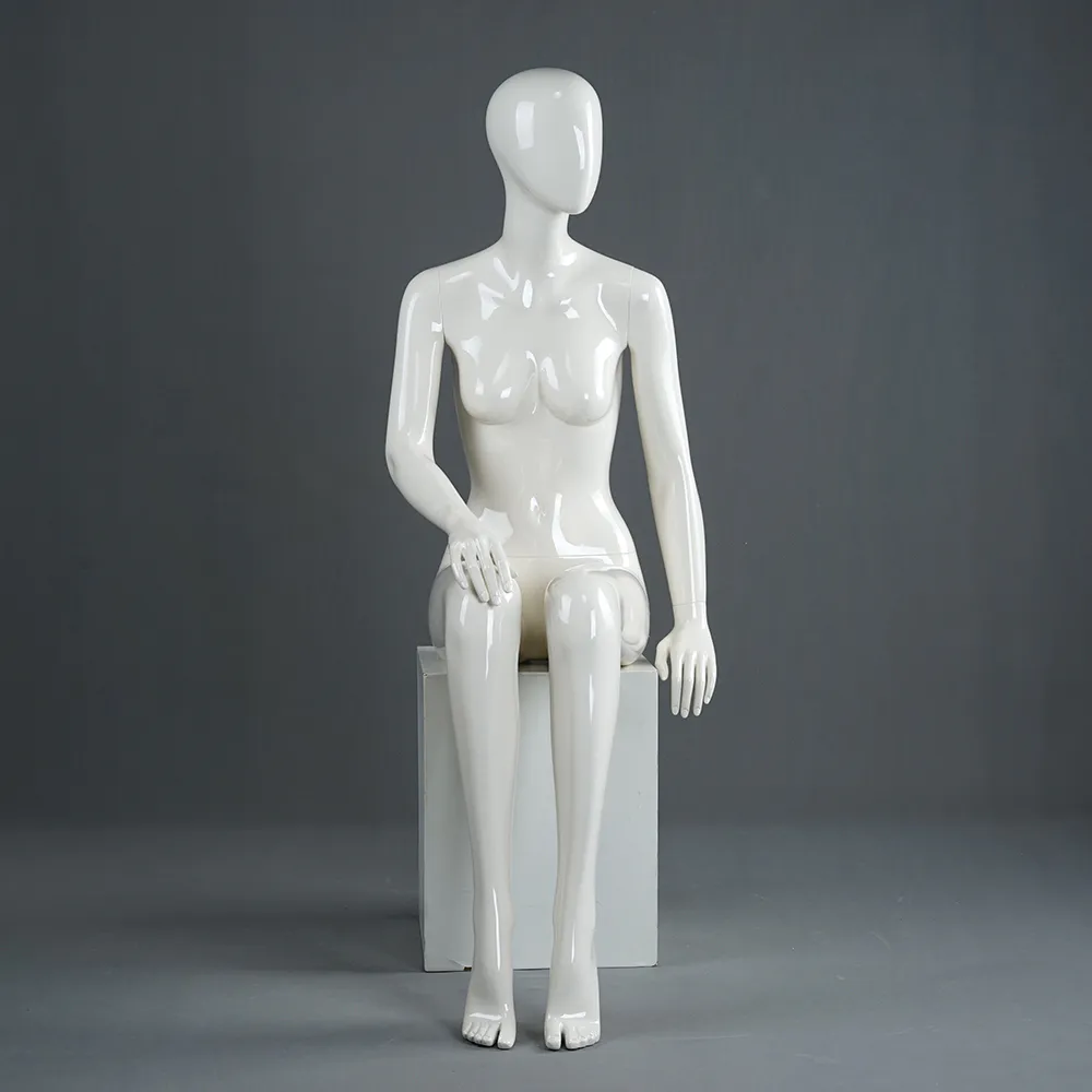 SQF-3 Glossy white egg head female sitting mannequin on sale